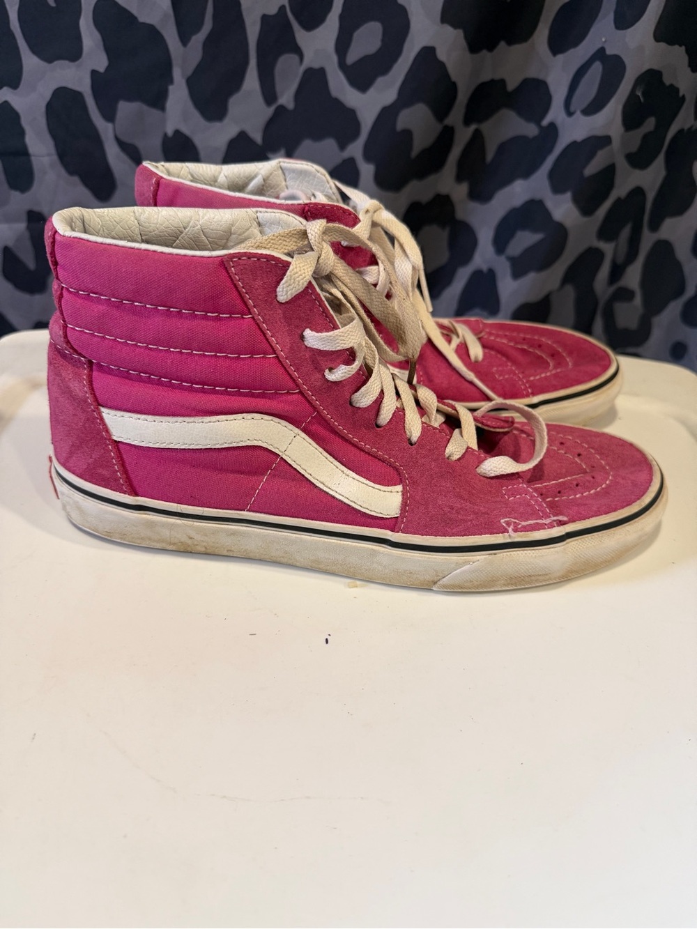 Vans Pink High-Top Skate Sneakers with White Stripe